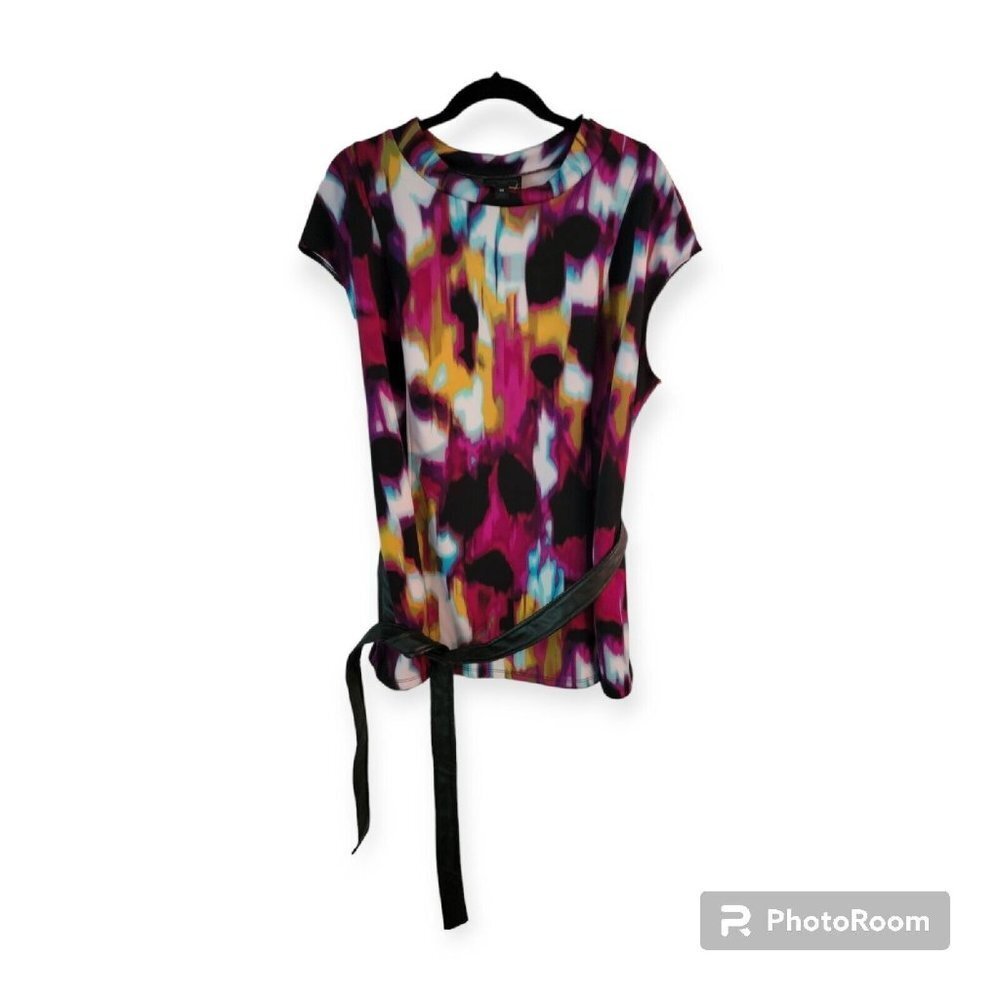 Worthington Womens  Multicolor Psychedelic Print Belted Tunic Size 3X